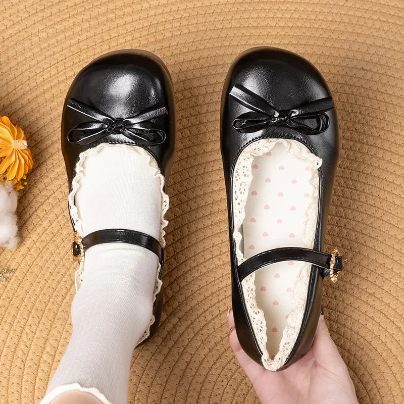 Women's Mary Janes Flat Shoes - Round Toe Buckle Strap Ballet Flats