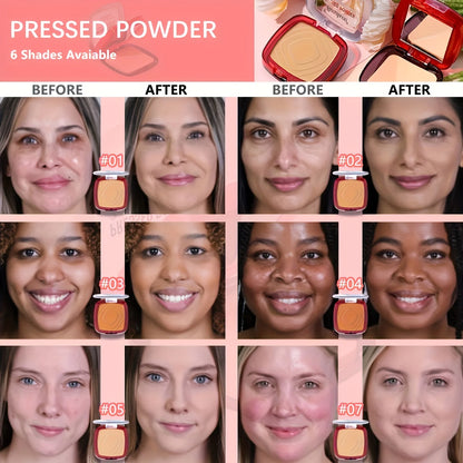 Matte Pressed Powder Foundation with Puff - 24H Weightless Finishing Powder