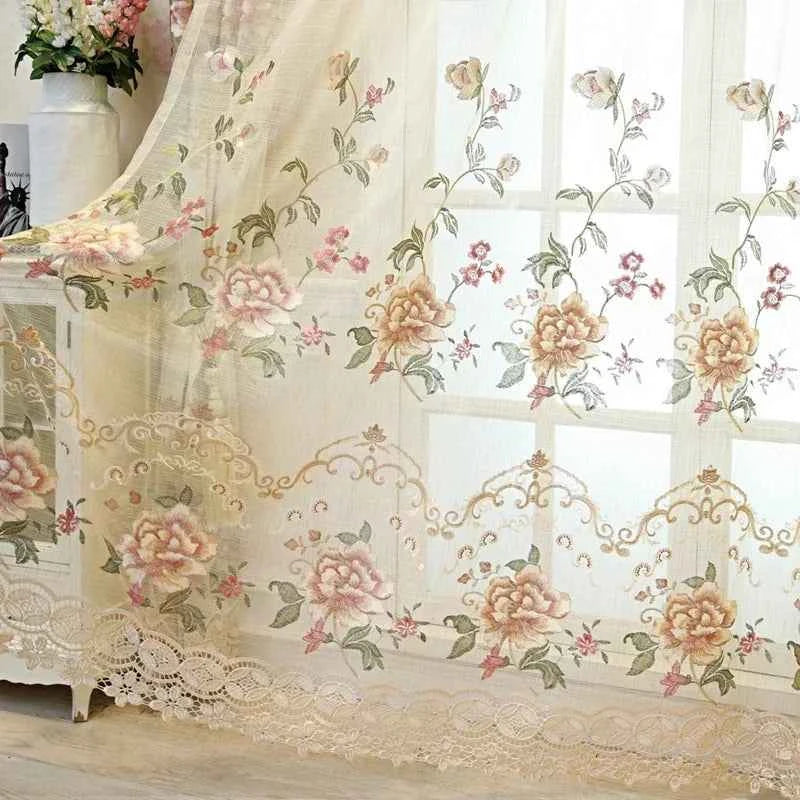European Luxury Velvet Curtains - Embroidered Floral Tulle Blackout Drapes for Living Room