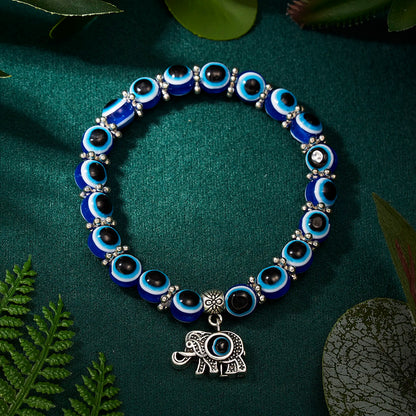Evil Eye Palm & Butterfly Charm Bracelet – Blue Evil Eye Handmade Bead Bangle