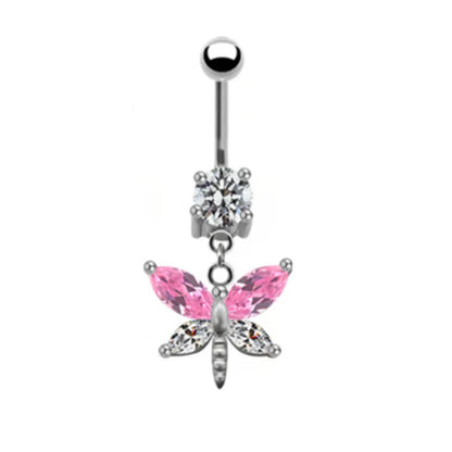 Pink Stainless Steel Belly Button Ring – Animal & Butterfly Styles