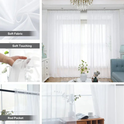 Sheer White Tulle Curtains – Elegant Voile Window Drapes - Shello's Creative Boutique