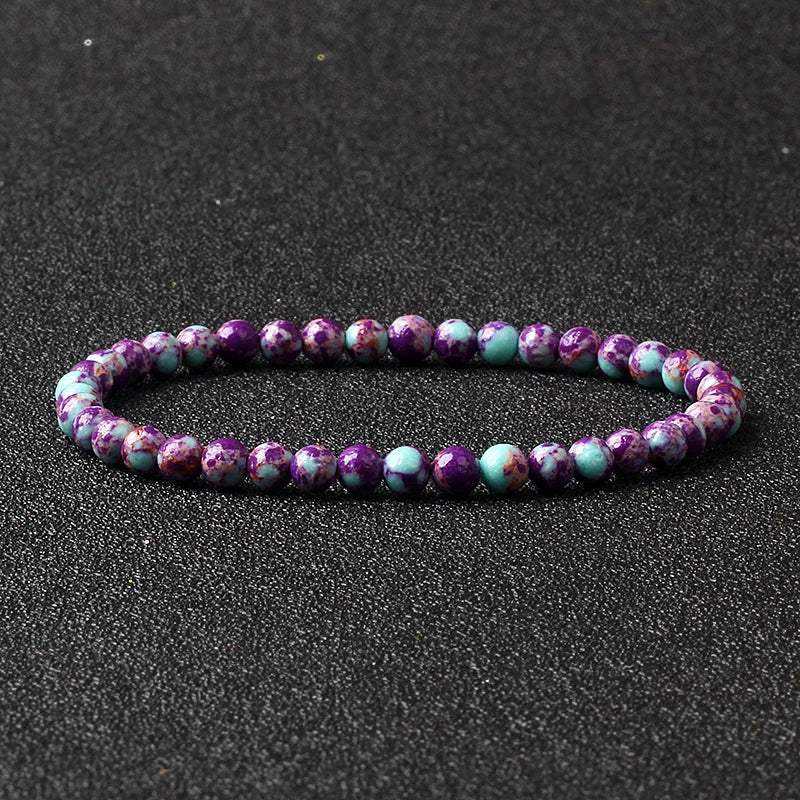 4mm Natural Stone Agate & Lava Stretch Bracelet – Handmade Tiny Bead Bangle for Men & Women