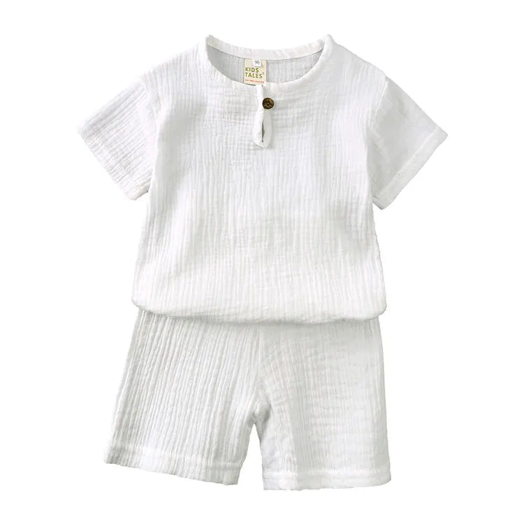 ELVESNEST Cotton-Linen Hooded Summer Set – Unisex Short Sleeve Top & Shorts Outfit for Kids Ages 2–7 Shello's Creative Boutique