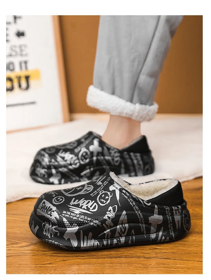 Men's Winter Indoor Slippers – Black & Beige