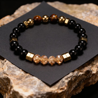 Hematite & Pyrite Natural Stone Beaded Bracelet – Unisex Stretch Bangle