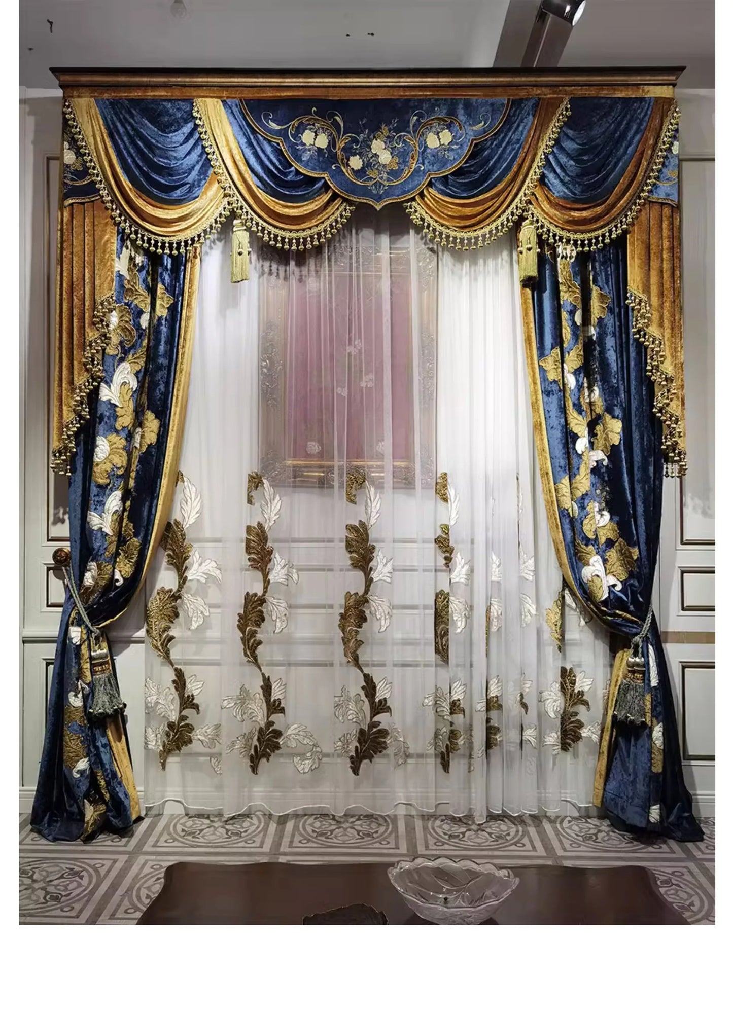European Luxury Villa Curtains - French Velvet Embroidered Drapes - Shello's Creative Boutique