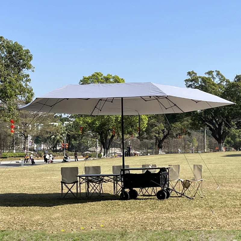 Foldable Metal Wagon Parasol — Outdoor Beach Pool Garden Shade Umbrella with Heat Insulation