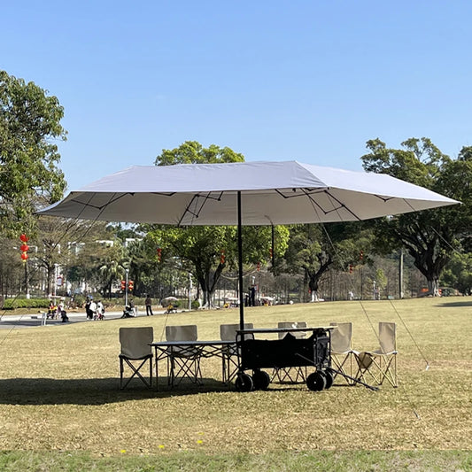 Foldable Metal Wagon Parasol — Outdoor Beach Pool Garden Shade Umbrella with Heat Insulation
