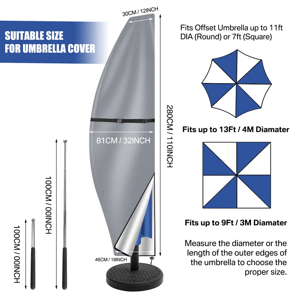 Parasol Rain Cover 210D Oxford Fabric – Waterproof UV-Resistant Patio Umbrella Storage Cover