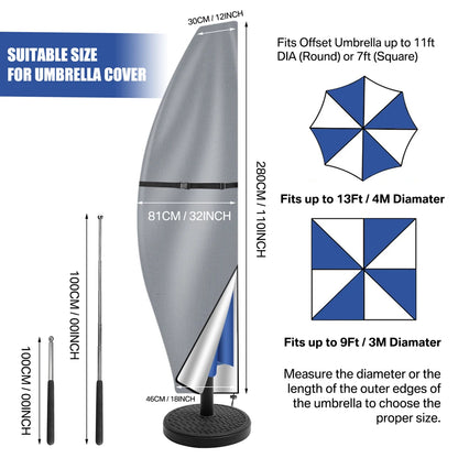 Parasol Rain Cover 210D Oxford Fabric – Waterproof UV-Resistant Patio Umbrella Storage Cover