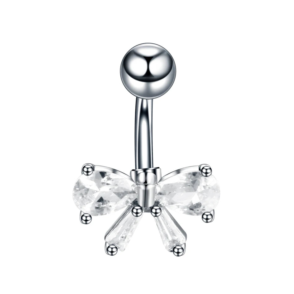 Stainless Steel Cubic Zirconia Drop Navel Ring