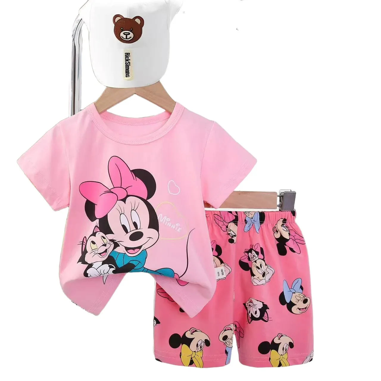 MINISO Summer Baby Girl Cartoon Top & Shorts Set – Cotton Short Sleeve Casual Outfit Shello's Creative Boutique