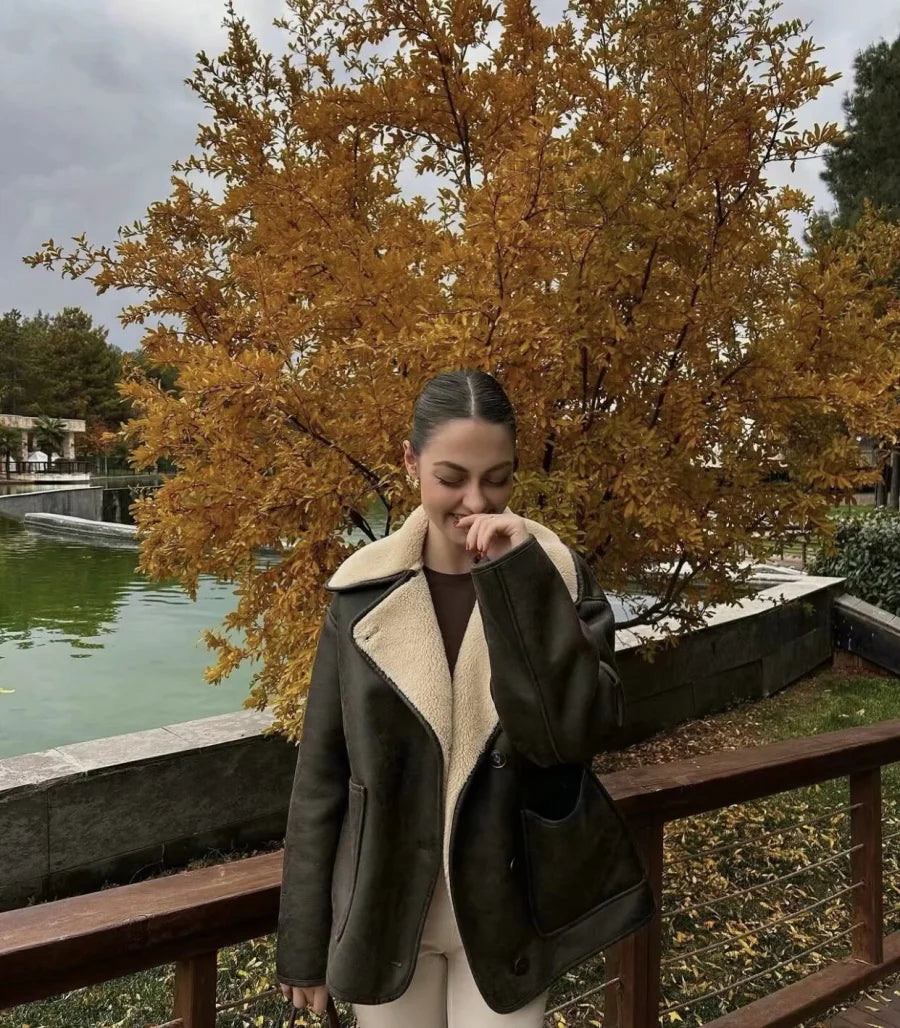 Women's Oversized Winter Jacket - Double-Sided Collar Warm Long Sleeve Coat