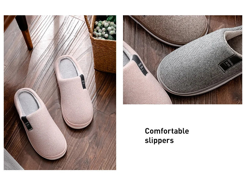 Men's Winter Warm Cotton Slippers - Couples Flats Non-Slip Indoor Slides (Large Size 40-51)