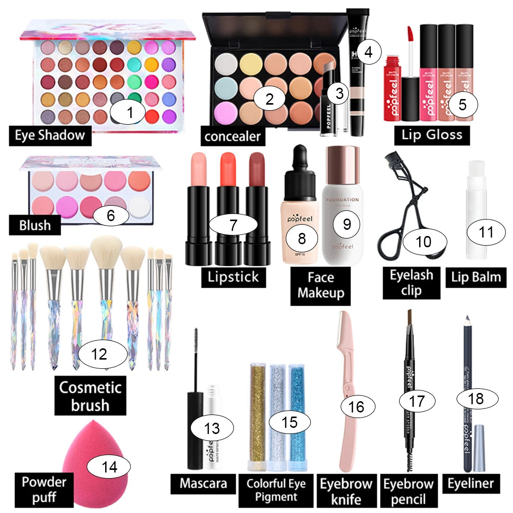 POPFEEL All In One Makeup Kit  for Women Full Kit Set, All in One Makeup Sets Include Eyebrow Eyeliner Eyeshadow - Shello's Creative Boutique