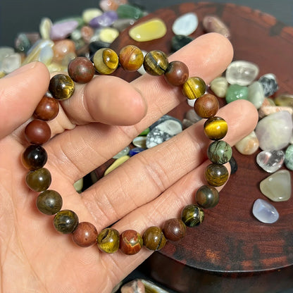 8mm Multicolour Tiger Eye Natural Stone Beaded Bracelet – Unisex
