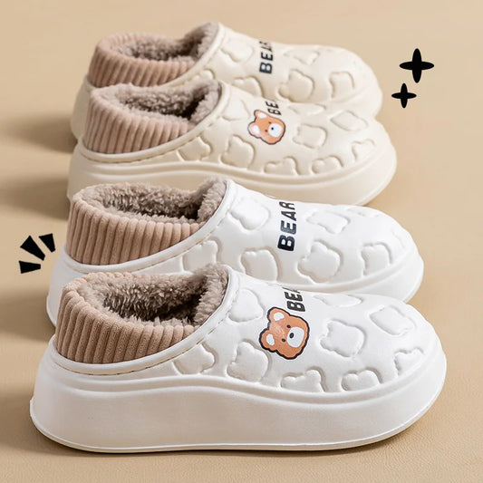 Women's Waterproof Winter Slippers – Non-Slip Insulated Cotton Shoes