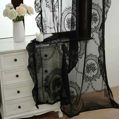 French Lace Sheer Curtains - Romantic Ruffled Floral Embroidery (2 Panels) - Shello's Creative Boutique