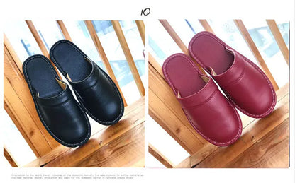 Men's Indoor Slippers - Closed Toe Faux Leather Slides (Large Sizes 47-48)