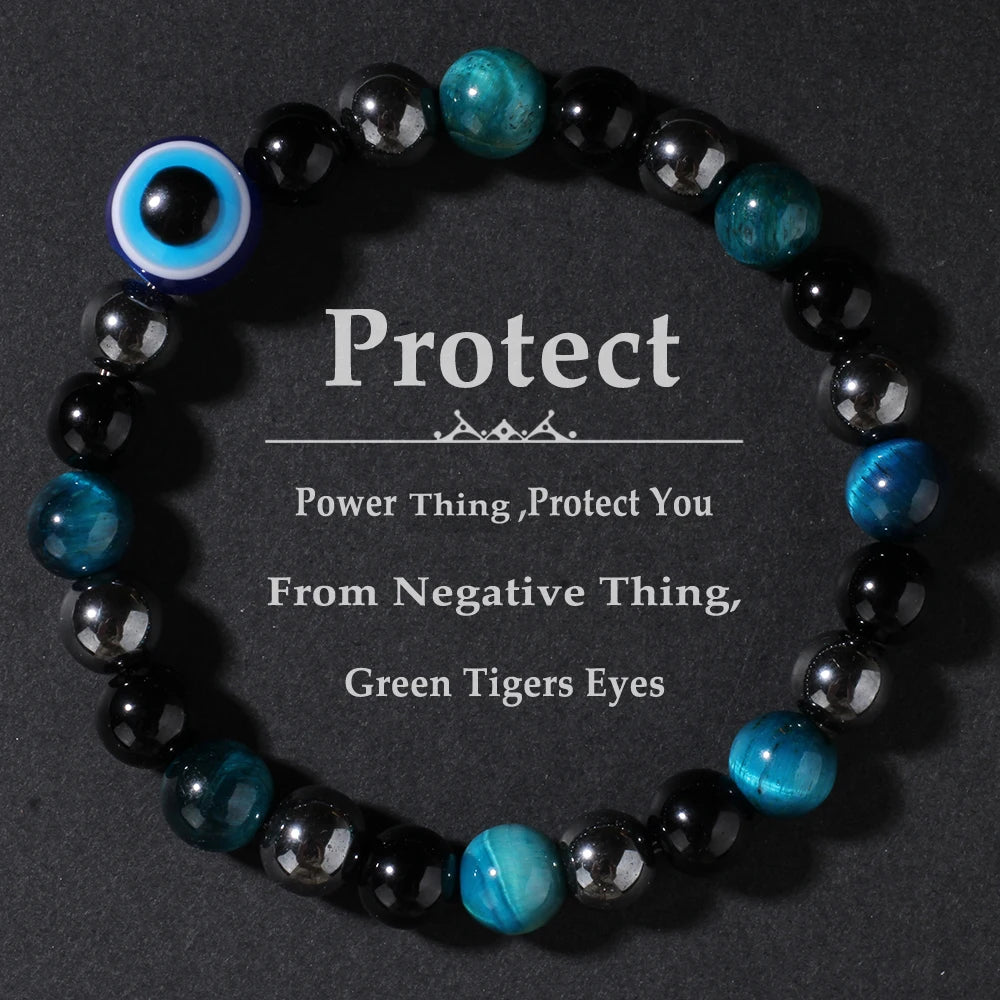 Natural Blue Tiger Eye Stone Bracelet – Unisex Handmade Stretch Beaded Bangle