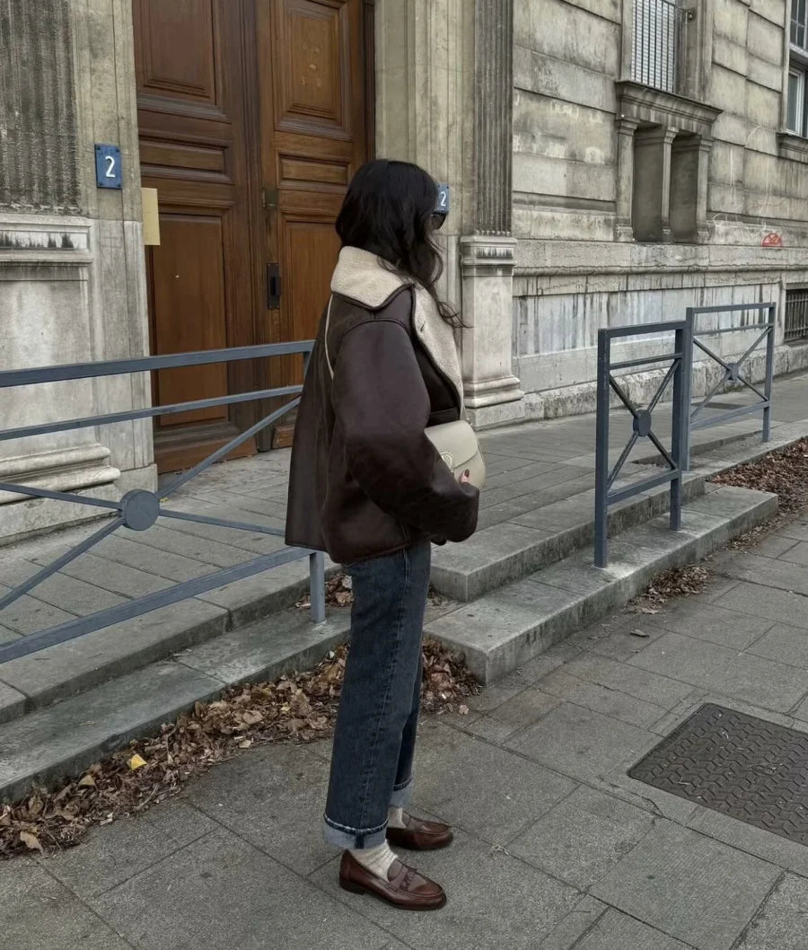 Women's Oversized Winter Jacket - Double-Sided Collar Warm Long Sleeve Coat