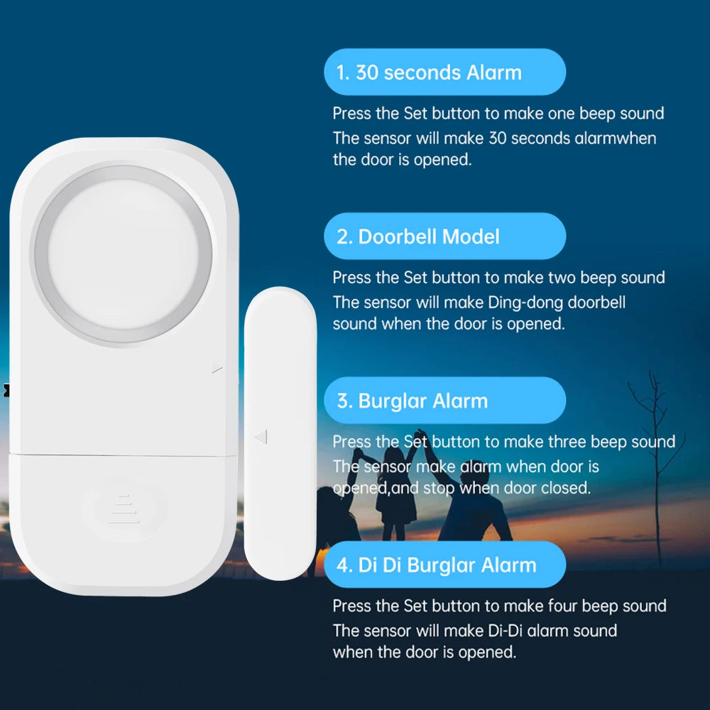 Wireless Door Opening Sensor Alarm with 130dB Alert & Time Delay