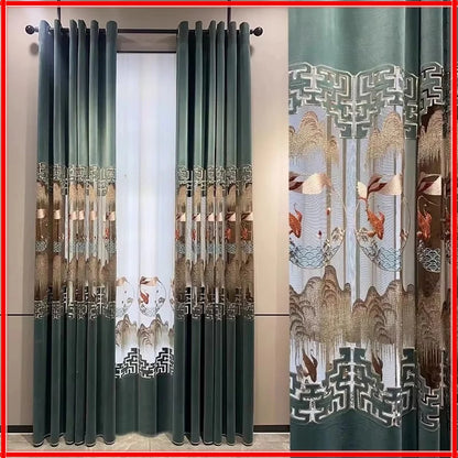 Embroidered Modern Velvet Blackout Curtains - Custom Classic Shading Drapes for Living Room & Bedroom