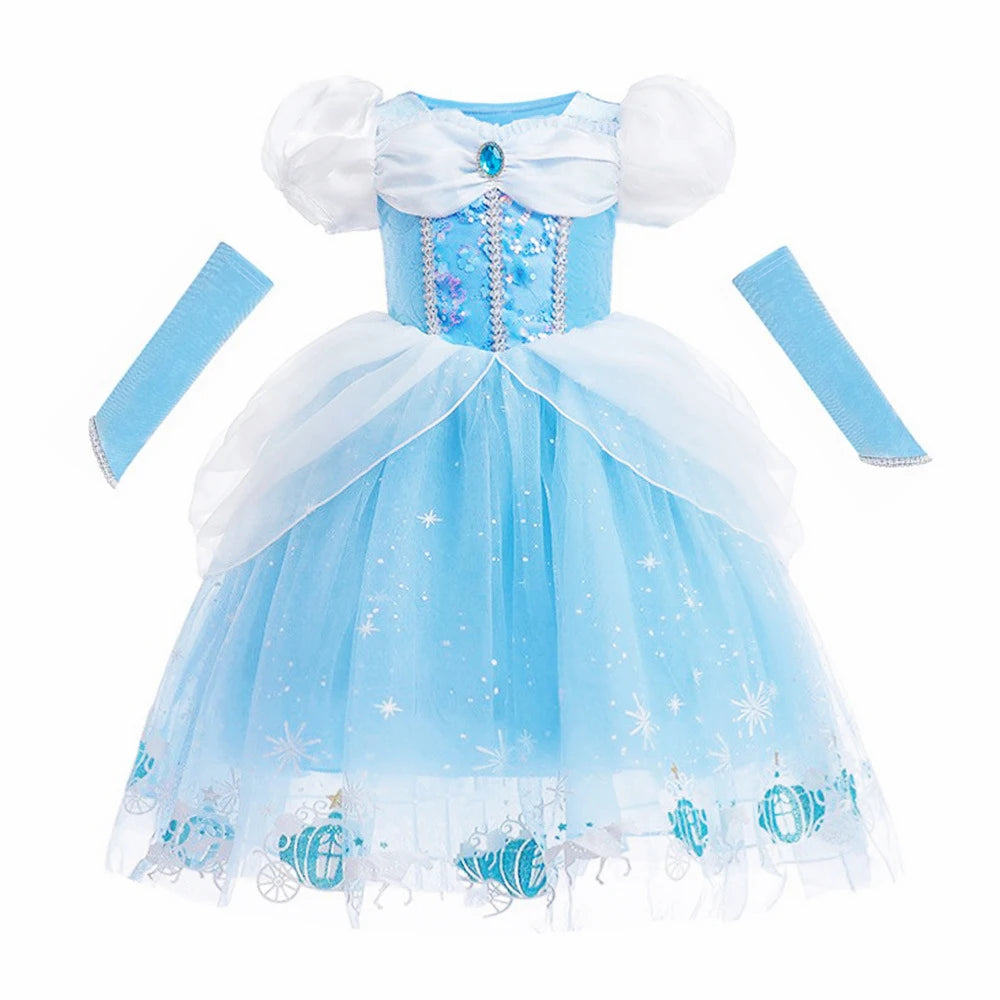 DreamParty Girls' Cinderella Princess Dress – Tiered Cosplay Costume with Accessories Shello's Creative Boutique