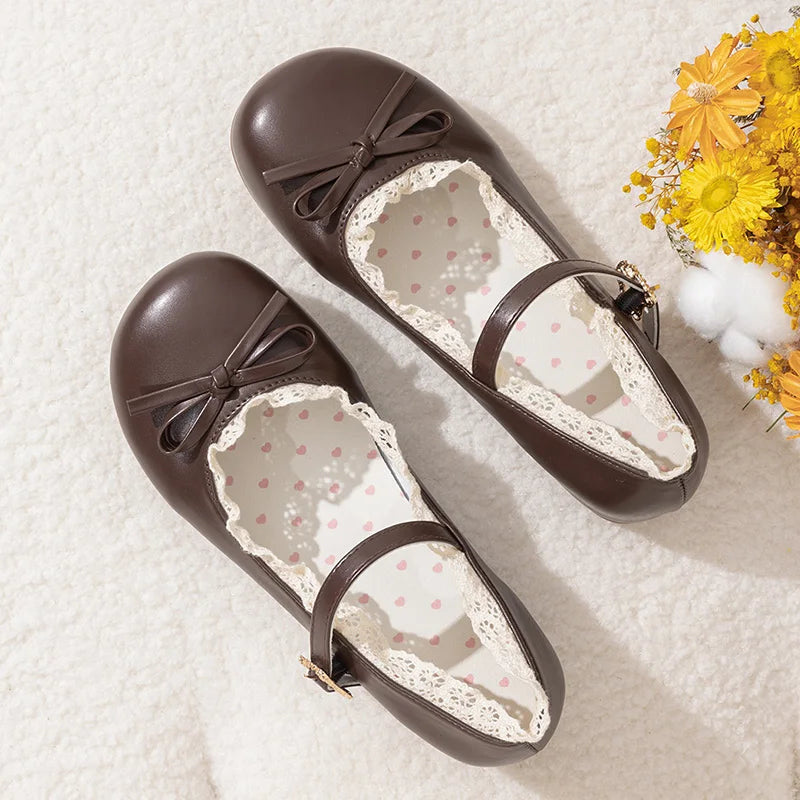Women's Mary Janes Flat Shoes - Round Toe Buckle Strap Ballet Flats