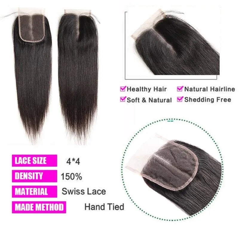 13x4 HD Transparent Lace Frontal 100% Human Hair Pre plucked Bleached Knots Natural Hair Line With Baby Hair 4x4 Lace Closure Shello's Creative Boutique