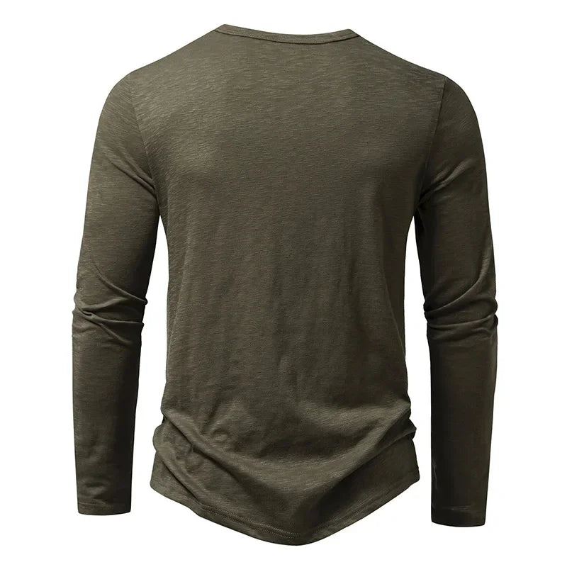 Men's Cotton Henley Neck T-Shirt - Long Sleeve Casual Shirt - Shello's Creative Boutique