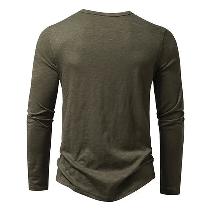 Men's Cotton Henley Neck T-Shirt - Long Sleeve Casual Shirt - Shello's Creative Boutique