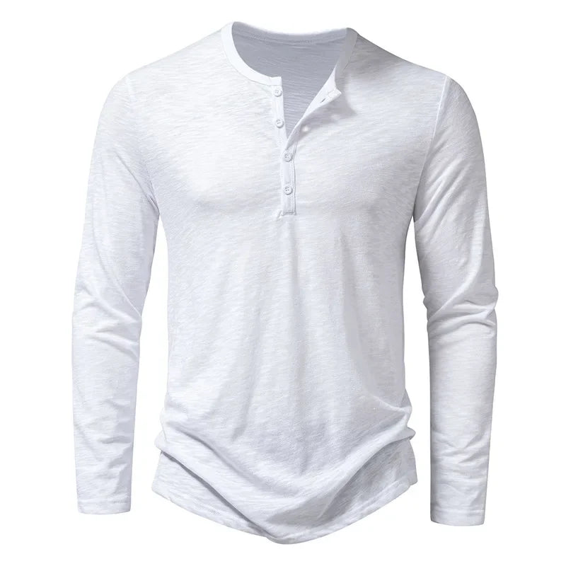 Men's Cotton Henley Neck T-Shirt - Long Sleeve Casual Shirt - Shello's Creative Boutique