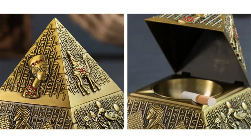 Egyptian Pyramid Ashtray with Lid – Vintage Metal Desktop Ornament