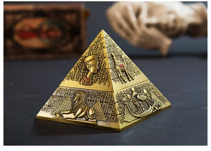 Egyptian Pyramid Ashtray with Lid – Vintage Metal Desktop Ornament