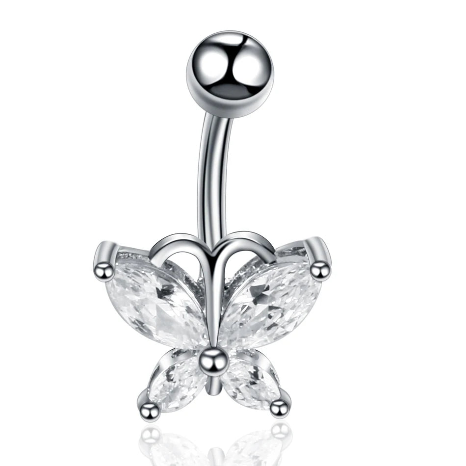 Stainless Steel Cubic Zirconia Drop Navel Ring