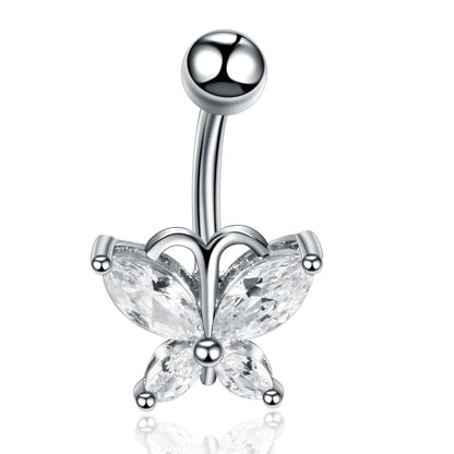 Stainless Steel Cubic Zirconia Drop Navel Ring