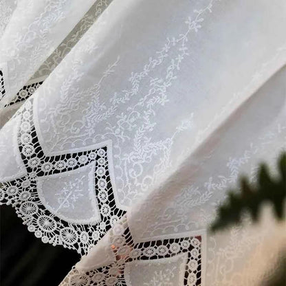 Cotton Lace Café Curtains - Hollow Flower Embroidery Half Curtains for Kitchen - Shello's Creative Boutique