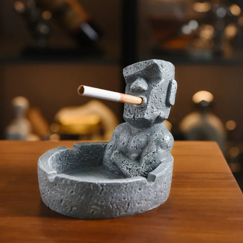 Moai Stone Resin Ashtray – Funny Decorative Desktop Cigarette Tray