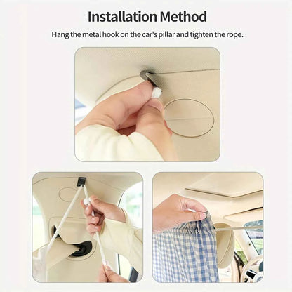 A Set of Car Interior Partition Curtains - Checkered Car Partition Curtains, Sunshade Car Curtains, Cute Bear Design Retractable