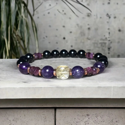 Citrine, Garnet & Amethyst Crystal Bead Bracelet – Natural Stone Healing Jewellery