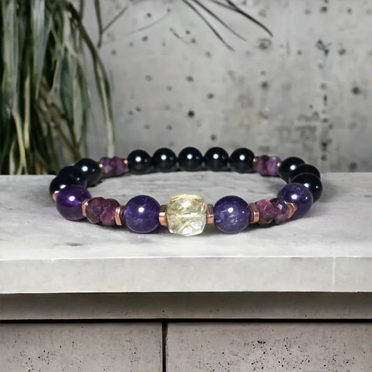 Citrine, Garnet & Amethyst Crystal Bead Bracelet – Natural Stone Healing Jewellery
