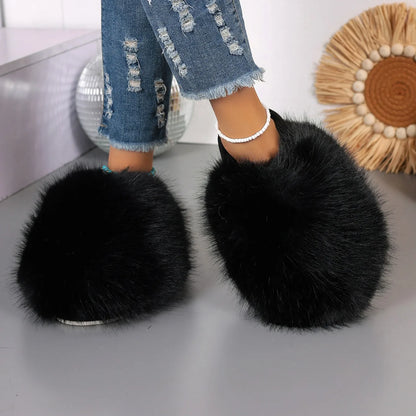 Women's Winter Fashion Fur Slippers - Fluffy Plush Anti-Slip Outdoor Slides - Shello's Creative Boutique