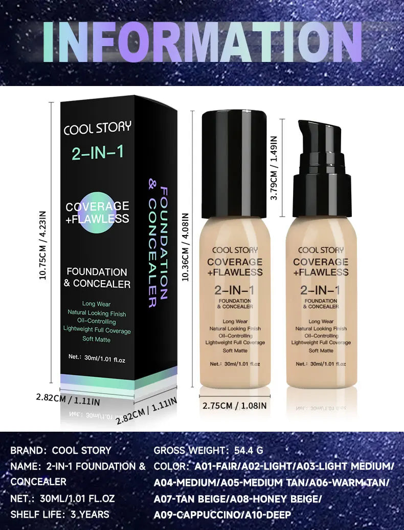 10 Color Lasting Face Foundation Cream Oil-Control Matte BB Cream Liquid Full Coverage Waterproof Hydrating Brighten Concealer - Shello's Creative Boutique