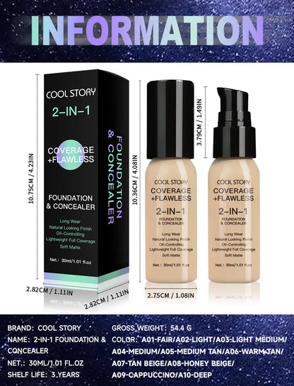 10 Color Lasting Face Foundation Cream Oil-Control Matte BB Cream Liquid Full Coverage Waterproof Hydrating Brighten Concealer - Shello's Creative Boutique