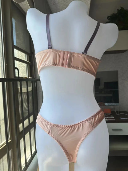 Sexy Lace Push-Up Bra & Thong Set – Plus Size Underwire Lingerie for Women, Patchwork Lace Everyday Comfort