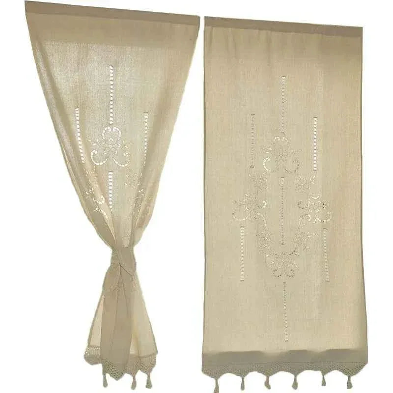Handmade Linen Curtains - Minimalist Hollowed Threading for Kitchen, Bathroom & Partition - Shello's Creative Boutique