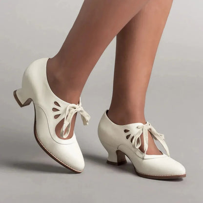 Retro Mary Jane Pumps - Vintage Lace-Up Low Heels - Shello's Creative Boutique