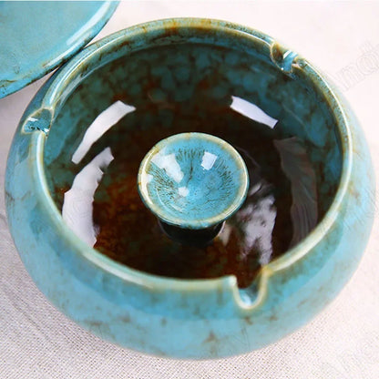 European Ceramic Ashtray with Lid – Kiln Glaze Retro Desktop Ash Tray